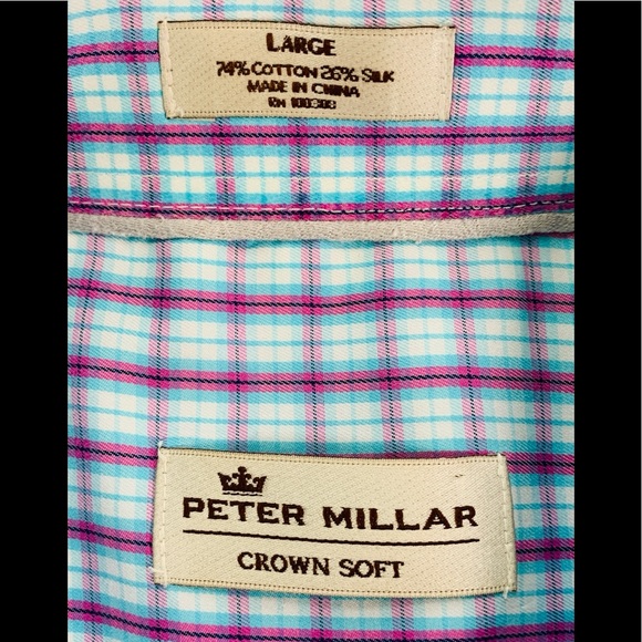 PETER MILLAR Men’s Large Short Sleeve Shirt Plaid Crown Soft - Picture 7 of 11